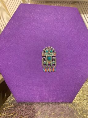 Vintage signed Capri Turquoise & Coral Multicolor Southwestern-Inspired Brooch